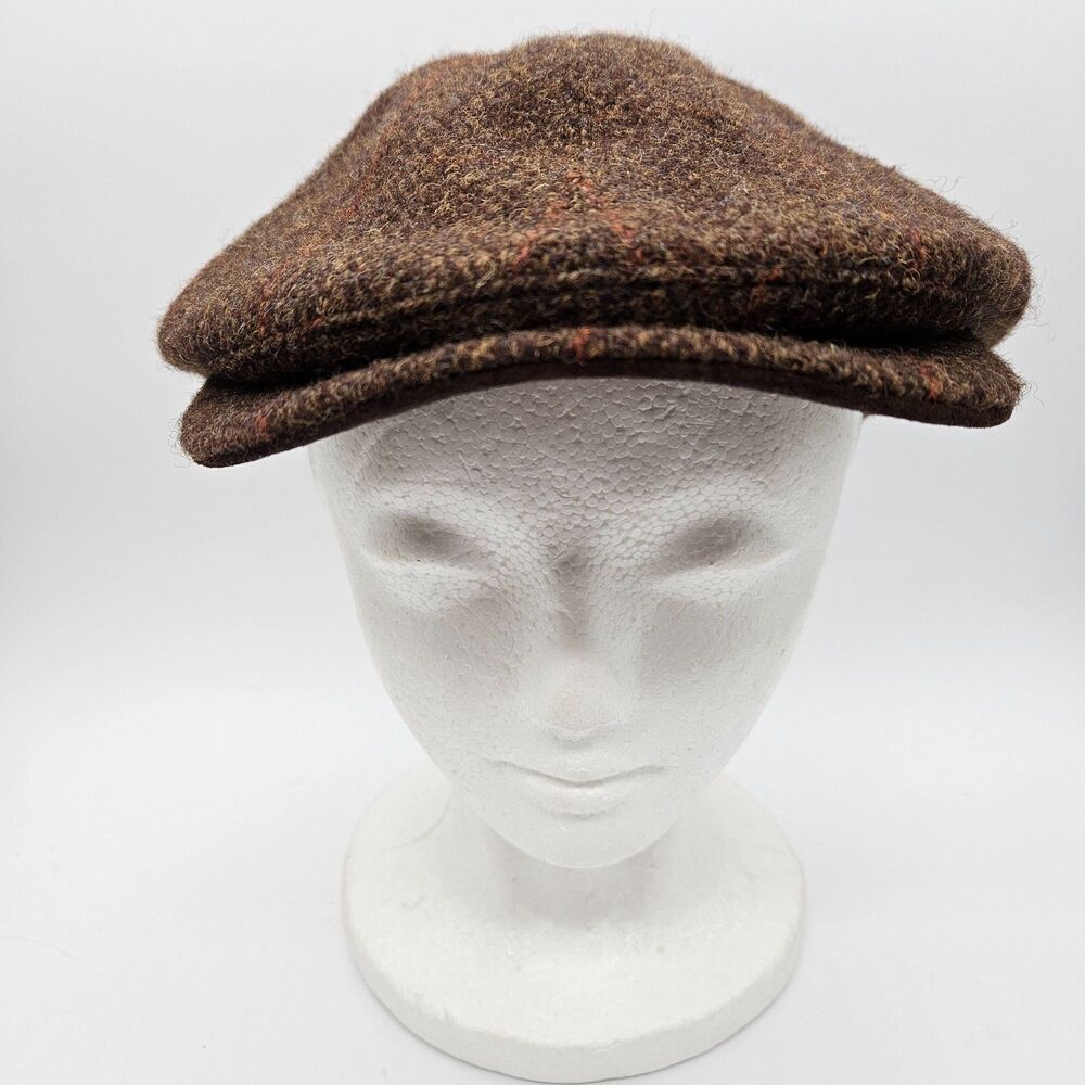 Goorin Bros Sz L Brown Herringbone Harris Tweed Newsboy Flat Cap Hat Made In USA